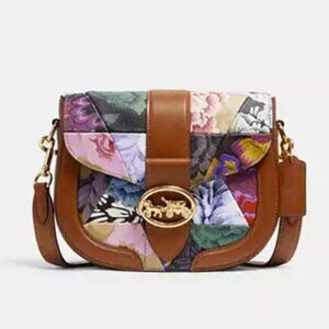 RARE!!  Coach Georgie Saddle Bag With Patchwork Kaffe Fassett Print
